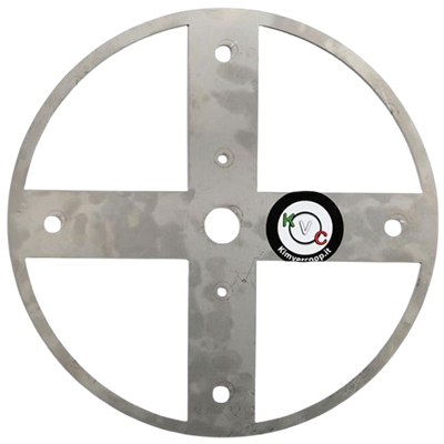Metal hard home part. Round metal frame with cross support and mounting holes. Industrial component.