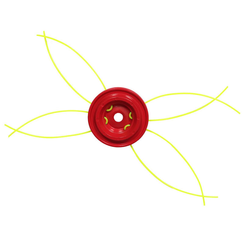 Red trimmer head with four yellow cutting lines extending outward against a white background.